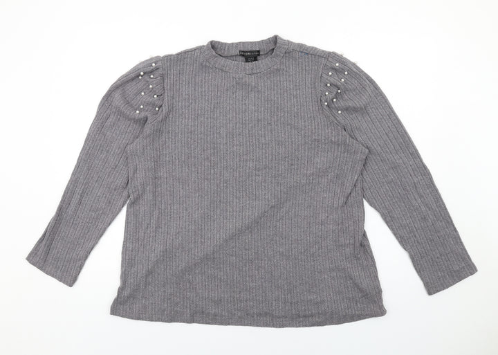 Design History Womens Grey Round Neck Polyester Pullover Jumper Size 20