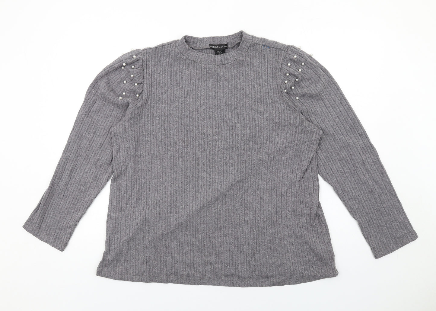 Design History Womens Grey Round Neck Polyester Pullover Jumper Size 20