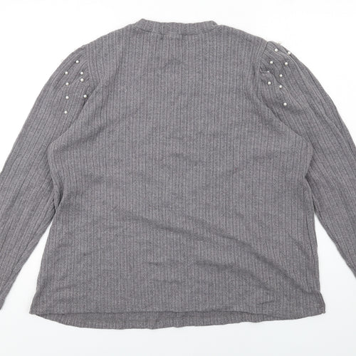 Design History Womens Grey Round Neck Polyester Pullover Jumper Size 20