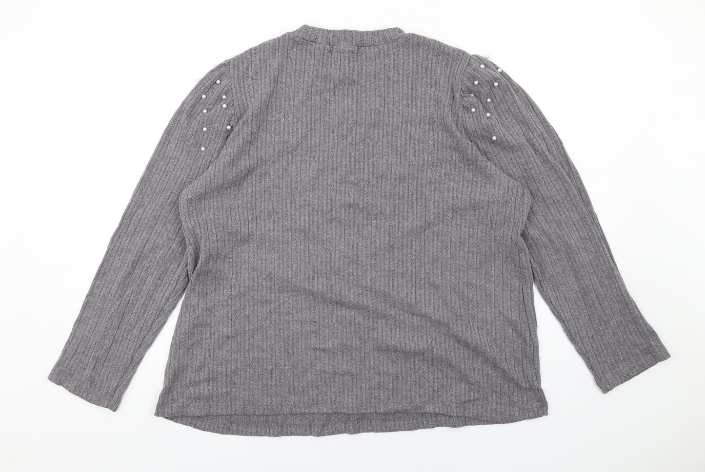 Design History Womens Grey Round Neck Polyester Pullover Jumper Size 20