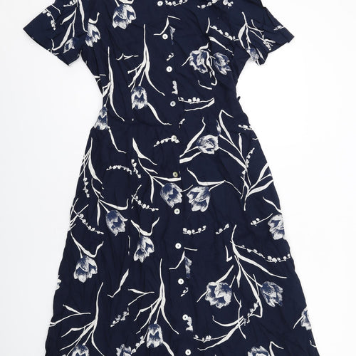 Barisal Womens Blue Floral Viscose Maxi Size 18 Round Neck Button
