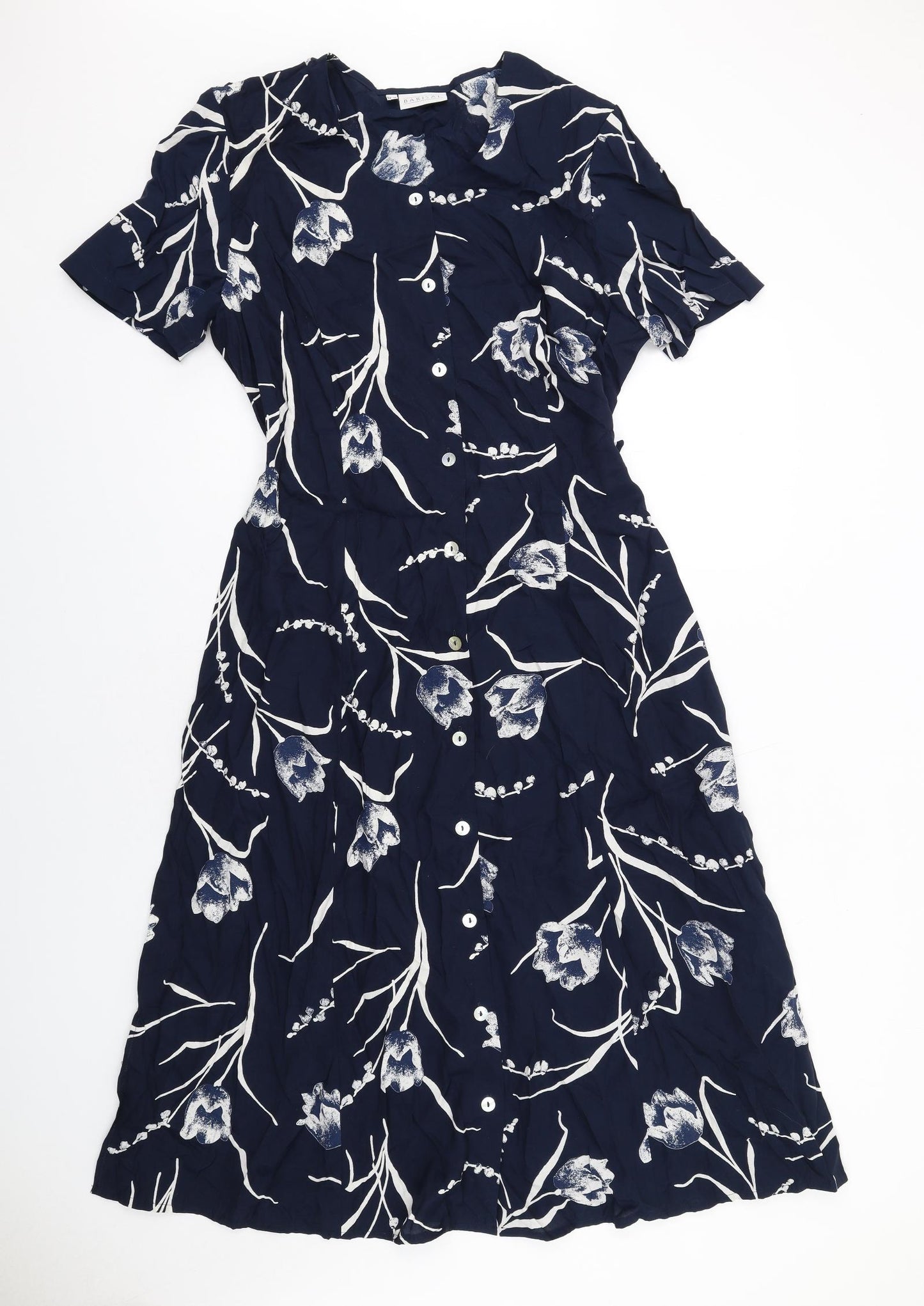 Barisal Womens Blue Floral Viscose Maxi Size 18 Round Neck Button
