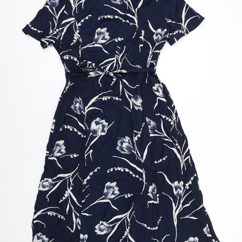 Barisal Womens Blue Floral Viscose Maxi Size 18 Round Neck Button