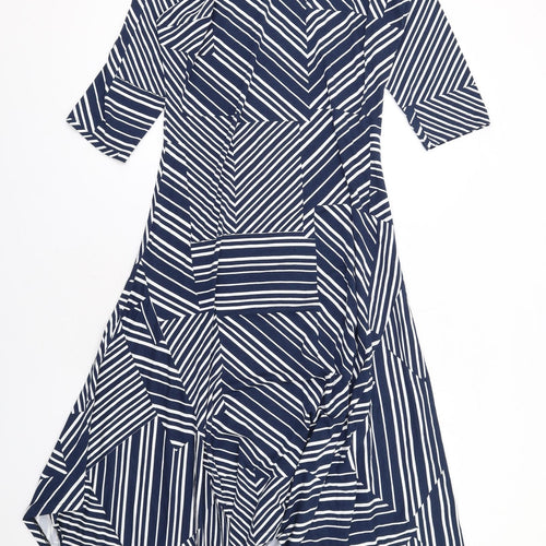 Damart Womens Blue Geometric Viscose Trapeze & Swing Size 10 Round Neck Pullover