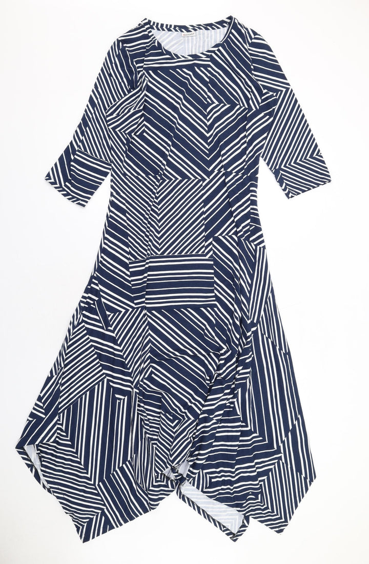 Damart Womens Blue Geometric Viscose Trapeze & Swing Size 10 Round Neck Pullover