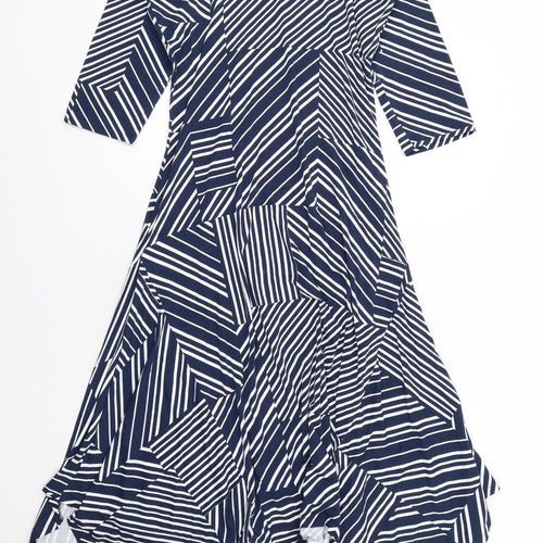 Damart Womens Blue Geometric Viscose Trapeze & Swing Size 10 Round Neck Pullover