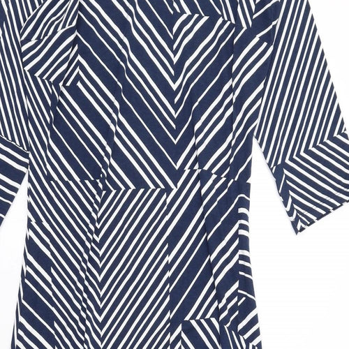 Damart Womens Blue Geometric Viscose Trapeze & Swing Size 10 Round Neck Pullover