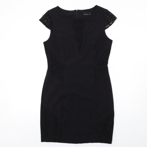 TOKITO Womens Black Polyester Shift Size 12 Round Neck Zip