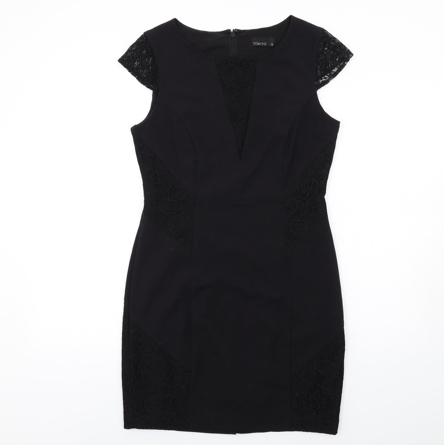 TOKITO Womens Black Polyester Shift Size 12 Round Neck Zip