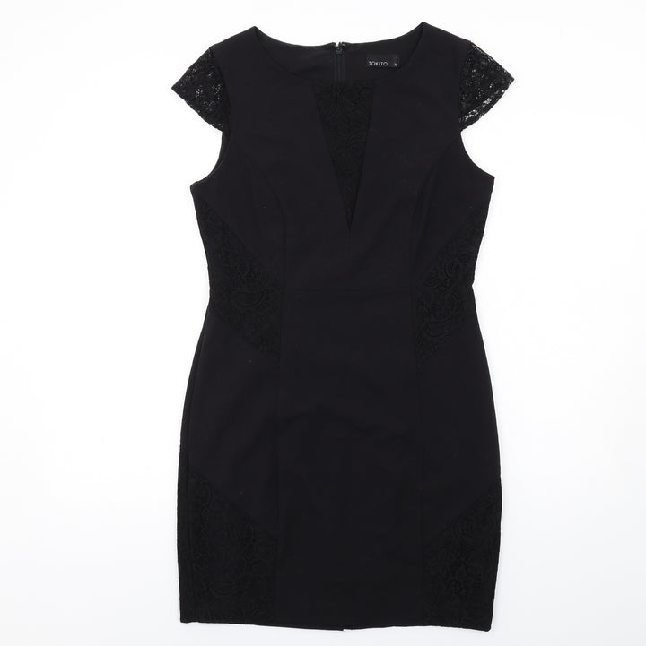 TOKITO Womens Black Polyester Shift Size 12 Round Neck Zip