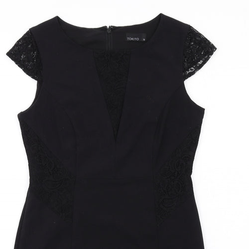 TOKITO Womens Black Polyester Shift Size 12 Round Neck Zip