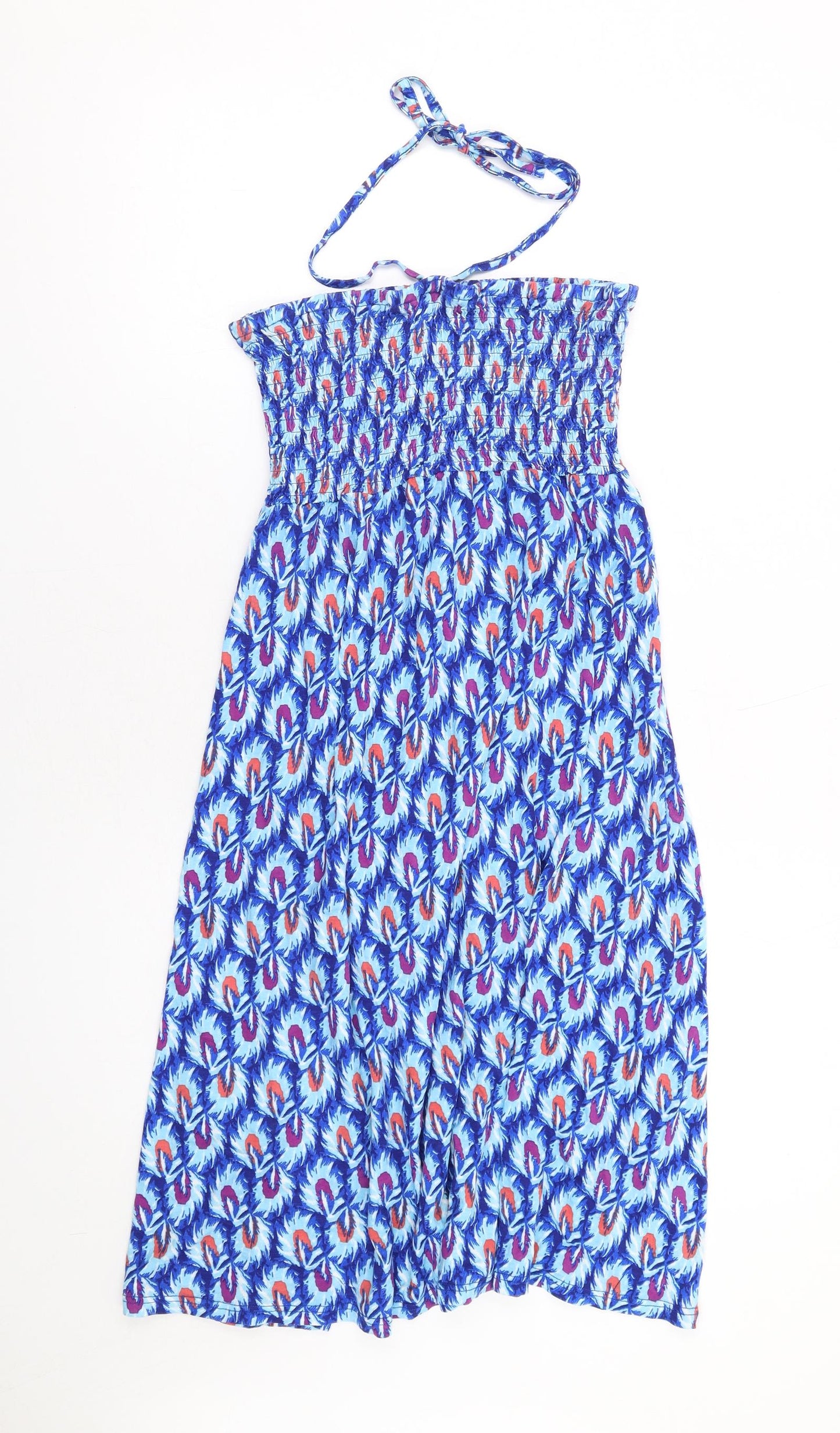 Riviera Womens Blue Geometric Viscose A-Line Size M Halter Pullover