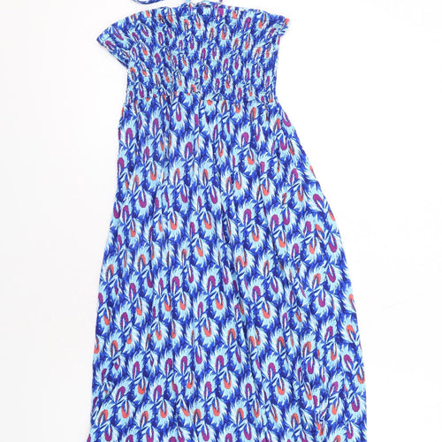 Riviera Womens Blue Geometric Viscose A-Line Size M Halter Pullover