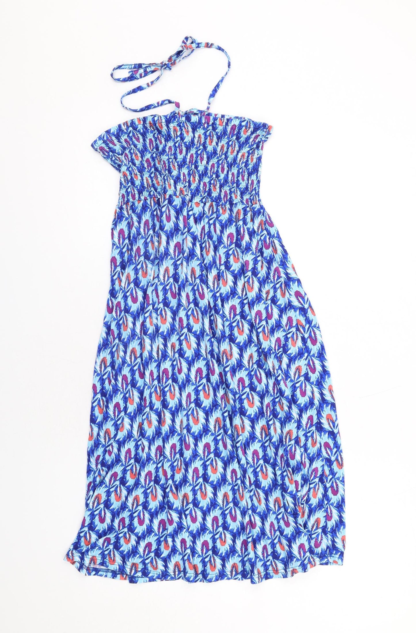 Riviera Womens Blue Geometric Viscose A-Line Size M Halter Pullover