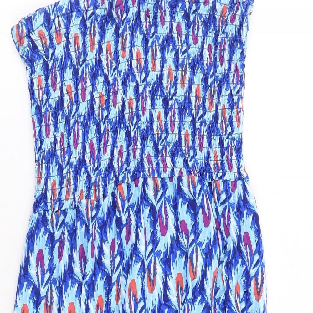 Riviera Womens Blue Geometric Viscose A-Line Size M Halter Pullover