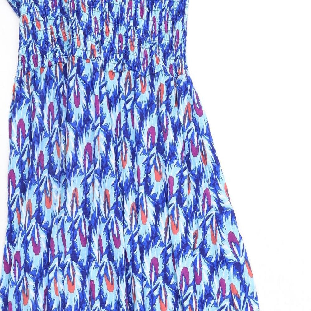 Riviera Womens Blue Geometric Viscose A-Line Size M Halter Pullover