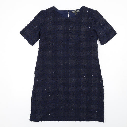 Dorothy Perkins Womens Blue Check Polyester A-Line Size 12 Round Neck Button