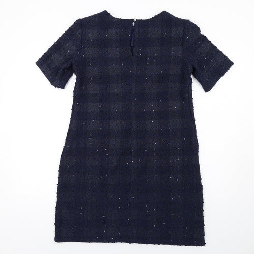 Dorothy Perkins Womens Blue Check Polyester A-Line Size 12 Round Neck Button