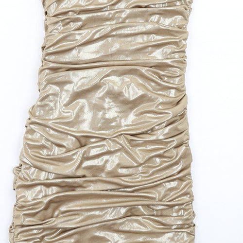 Zara Womens Gold Polyester Mini Size XS Off the Shoulder Zip