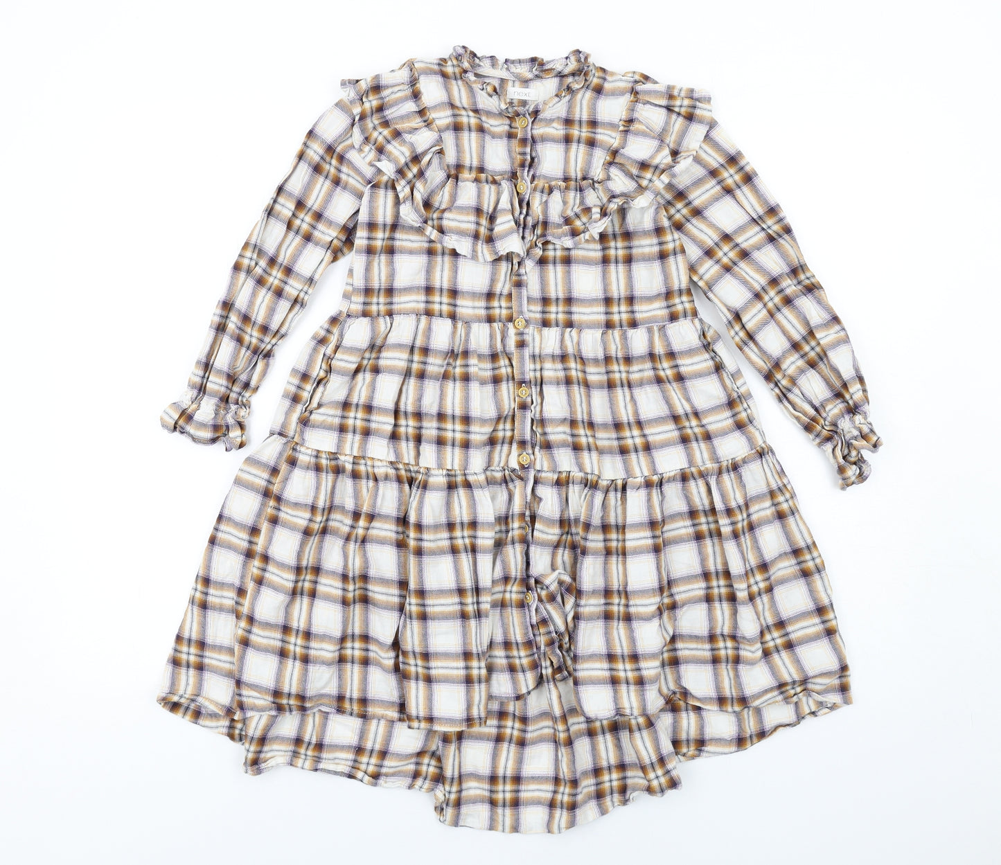 NEXT Girls Multicoloured Plaid Viscose Trapeze & Swing Size 7 Years Round Neck Button