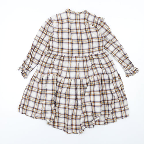NEXT Girls Multicoloured Plaid Viscose Trapeze & Swing Size 7 Years Round Neck Button