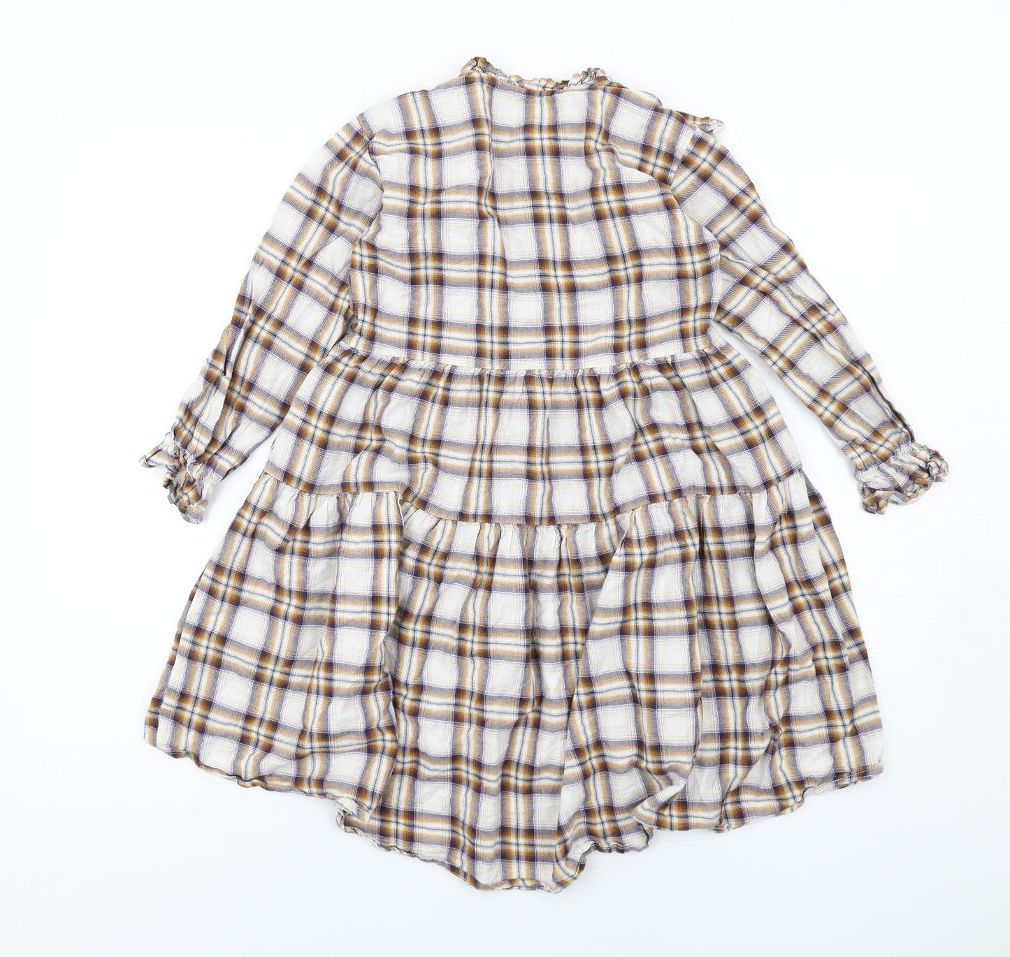 NEXT Girls Multicoloured Plaid Viscose Trapeze & Swing Size 7 Years Round Neck Button