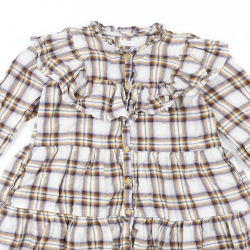 NEXT Girls Multicoloured Plaid Viscose Trapeze & Swing Size 7 Years Round Neck Button
