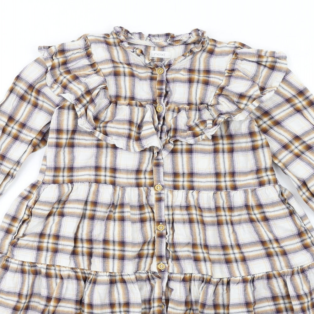 NEXT Girls Multicoloured Plaid Viscose Trapeze & Swing Size 7 Years Round Neck Button