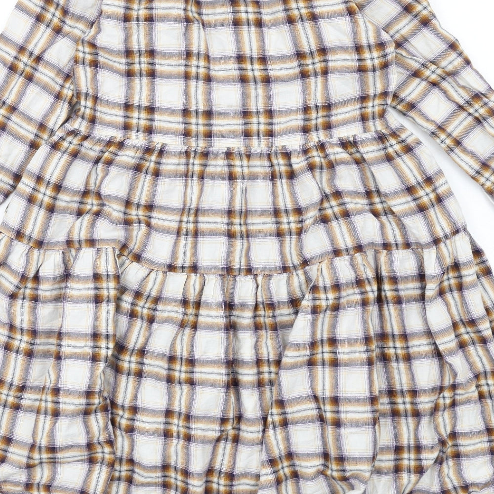 NEXT Girls Multicoloured Plaid Viscose Trapeze & Swing Size 7 Years Round Neck Button