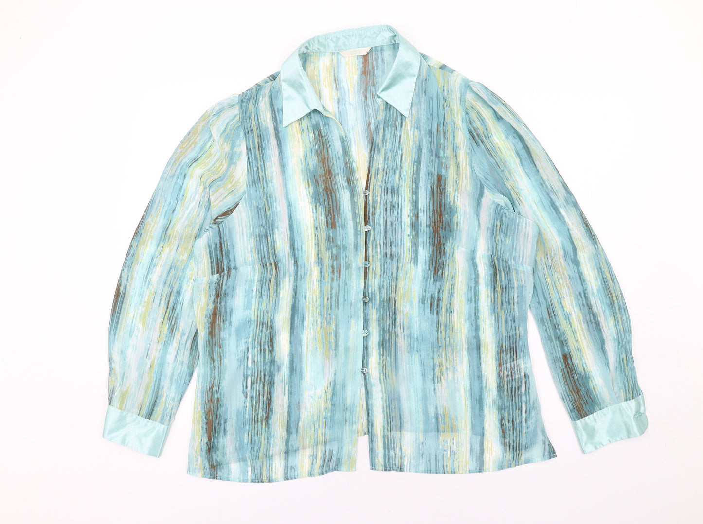Marks and Spencer Womens Blue Striped Polyester Basic Blouse Size 20 Collared