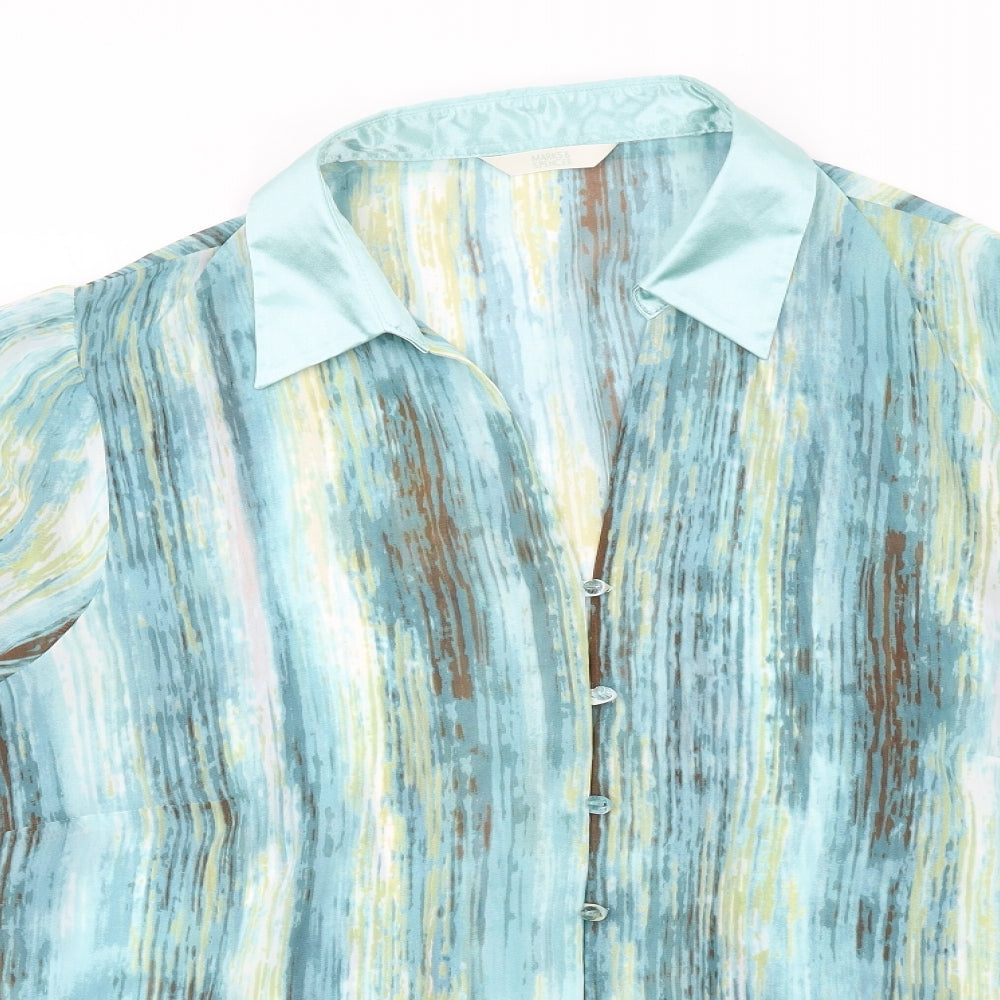 Marks and Spencer Womens Blue Striped Polyester Basic Blouse Size 20 Collared