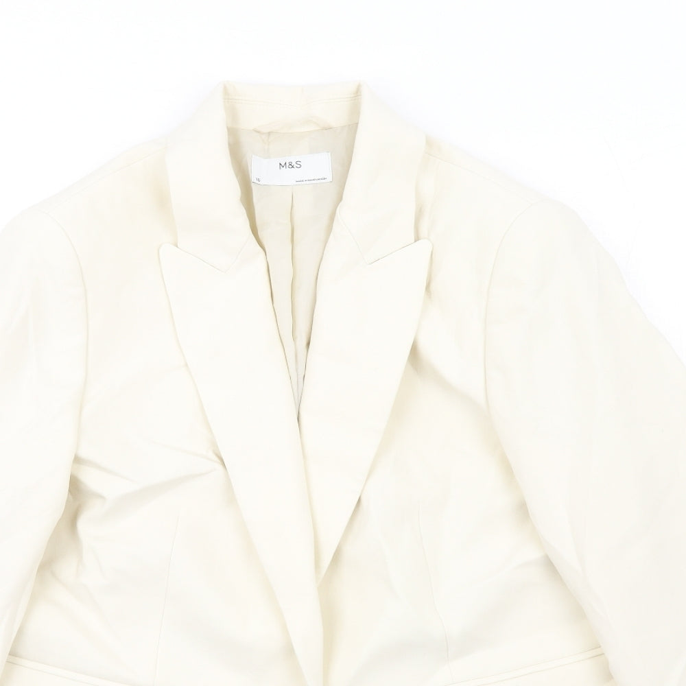 Marks and Spencer Womens Ivory Polyester Jacket Blazer Size 16