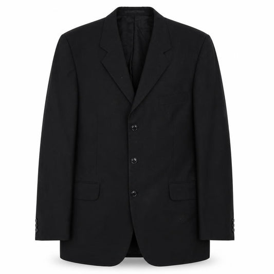 Front view of Copperstone men’s black polyester jacket suit jacket, size 42, regular