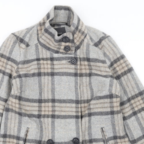 NEXT Womens Grey Plaid Jacket Coat Size 8 Button