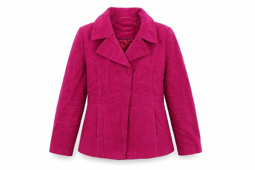 Front view of Per Una women’s pink jacket, size UK 14, zip
