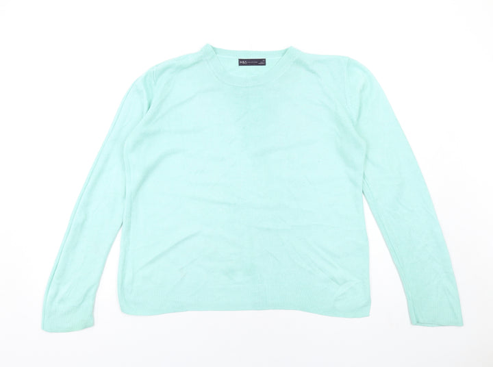 Marks and Spencer Womens Green Round Neck Acrylic Pullover Jumper Size 14