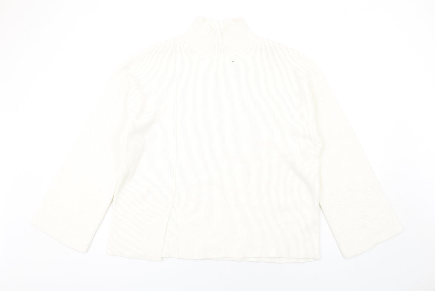 Marks and Spencer Womens Ivory High Neck Cotton Pullover Jumper Size L