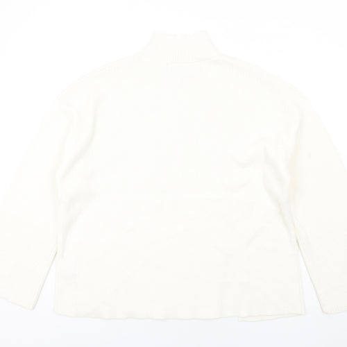 Marks and Spencer Womens Ivory High Neck Cotton Pullover Jumper Size L