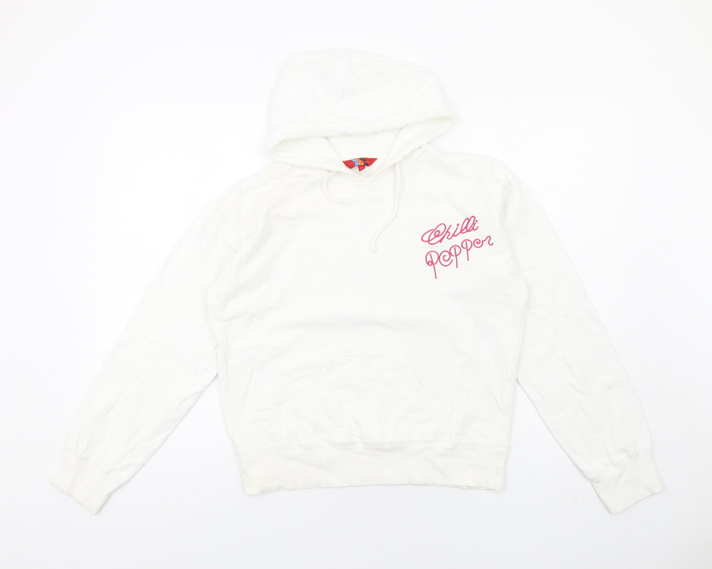 Chilli Pepper Womens White Cotton Pullover Hoodie Size M Pullover