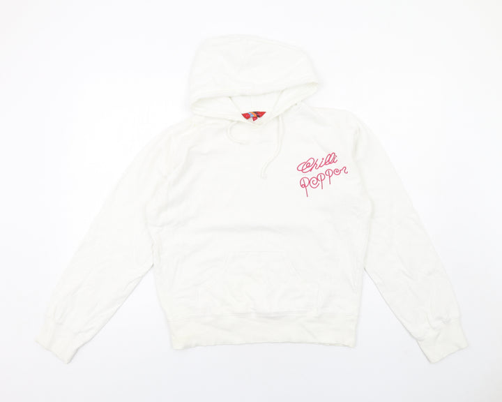 Chilli Pepper Womens White Cotton Pullover Hoodie Size M Pullover