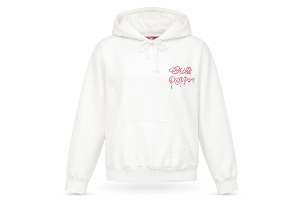Chilli Pepper Womens White Cotton Pullover Hoodie Size M Pullover