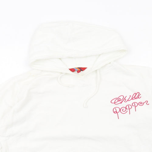 Chilli Pepper Womens White Cotton Pullover Hoodie Size M Pullover