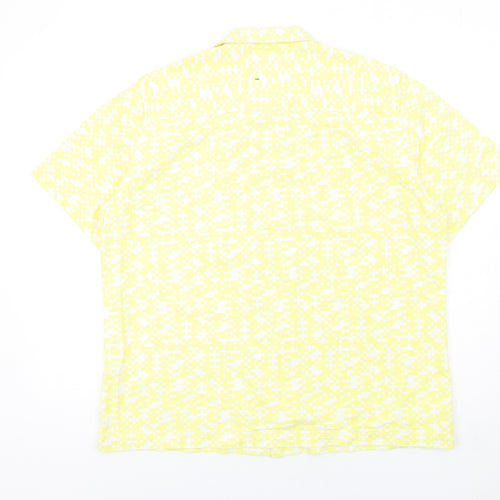 HYMN Mens Yellow Geometric Cotton Button-Up Size XL Collared Button - Pixel Print