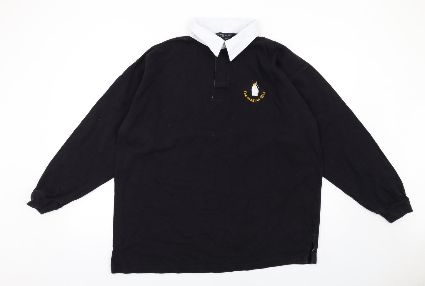 Premiership Rugby Mens Black Cotton Polo Size XL Collared Button - Penguin Club