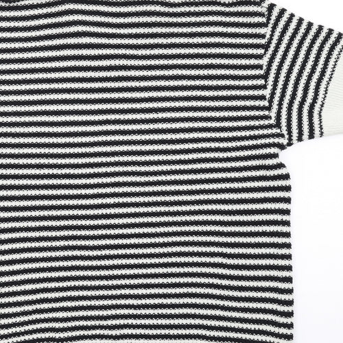Zara Mens Black Collared Striped Cotton Pullover Jumper Size M Short Sleeve