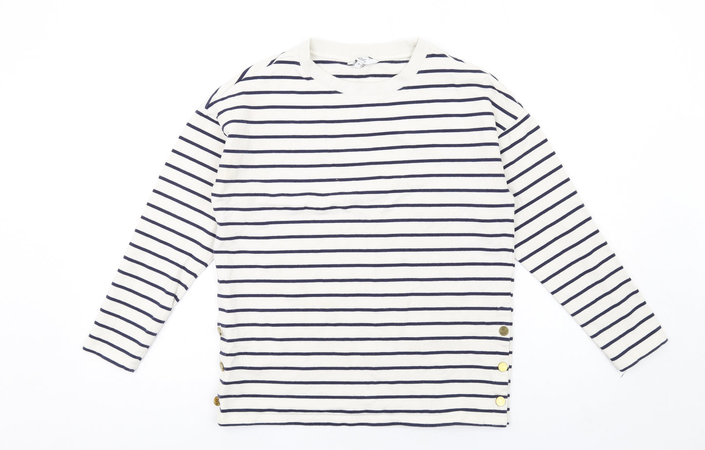 NEXT Womens White Striped Cotton Basic T-Shirt Size S Round Neck