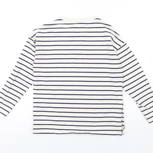 NEXT Womens White Striped Cotton Basic T-Shirt Size S Round Neck