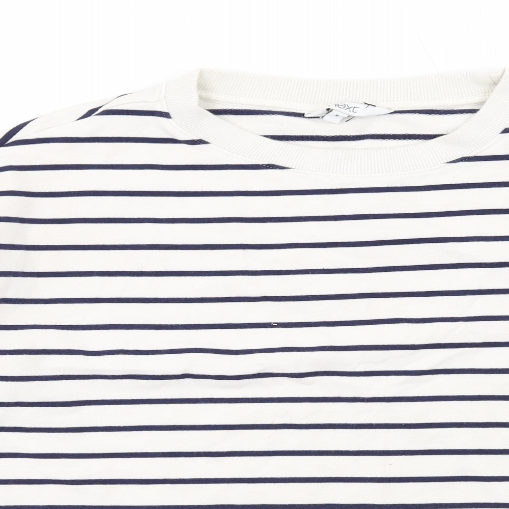 NEXT Womens White Striped Cotton Basic T-Shirt Size S Round Neck