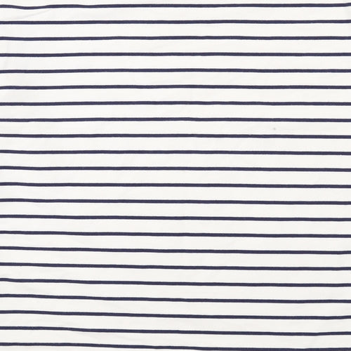 NEXT Womens White Striped Cotton Basic T-Shirt Size S Round Neck