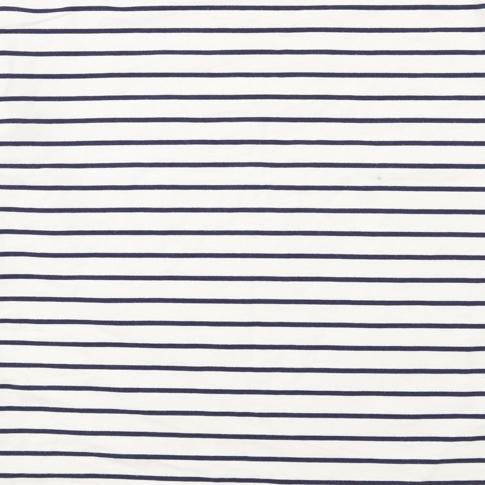 NEXT Womens White Striped Cotton Basic T-Shirt Size S Round Neck